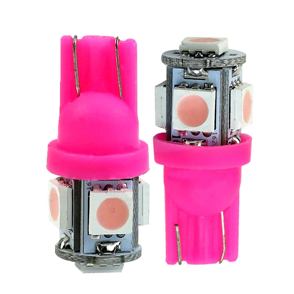 T10 LED Interior Bulbs (Pink/Purple) – 12V W5W 194 168 158 5050 SMD Car Dome, Map, Tail & Side Marker Light Set (10PCS)