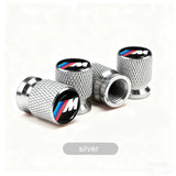BMW Anodized Aluminum Tire Valve Stem Caps 4-Piece Set with Rubber O-Ring Seals (Universal Fit / E34 / E36 / E39 / E46 / E60 / E70 / E90 / F10 / F20 / F30 / X1 / X5 / X6 / M3 / M5 / M6)