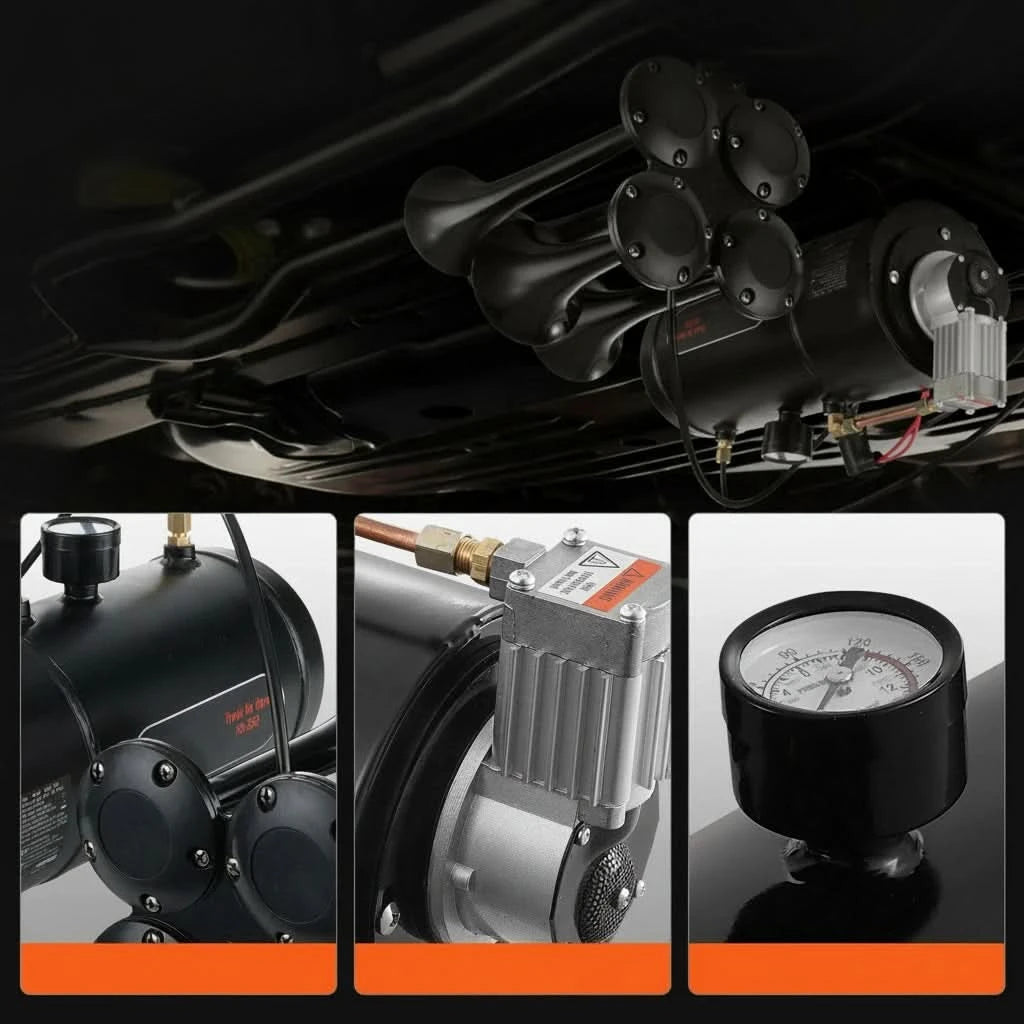 Trumpet Train Horn Kit with 12V 120 PSI Air Compressor – Universal for Trucks, Pickups & SUVs