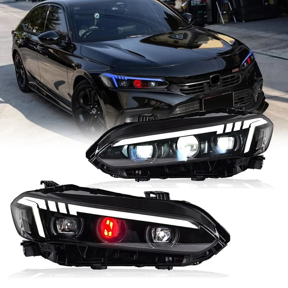 Honda Civic LED Projector Headlights with Devil Eyes DRL – Front Headlight Assembly (2022)