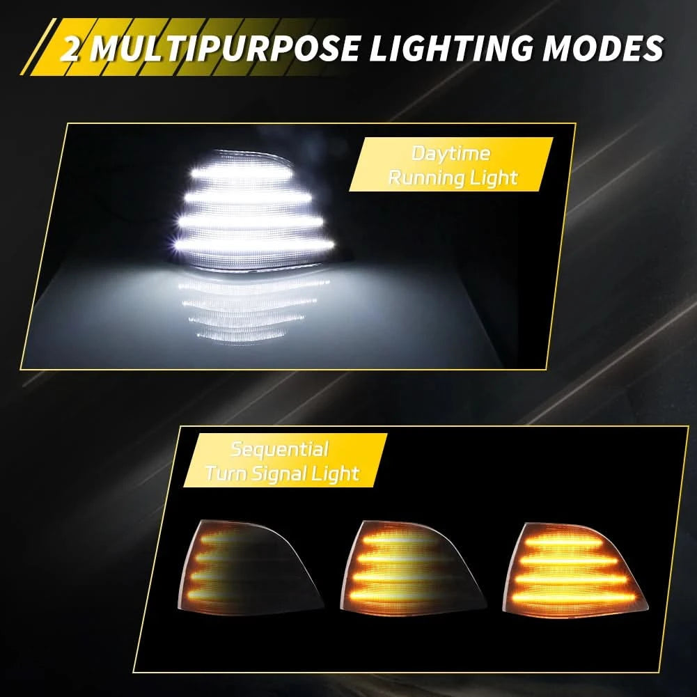 BMW E36 Coupe LED Front Corner Turn Signal Lights – Sequential Amber / White DRL (1992–1999, Pair)