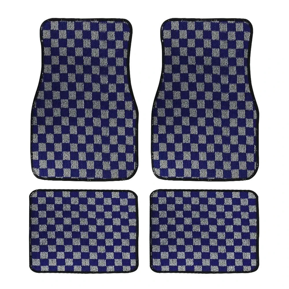 Universal Racing Checkered Plush Floor Mats – All-Weather Non-Slip Interior Carpet Set (4-Piece)