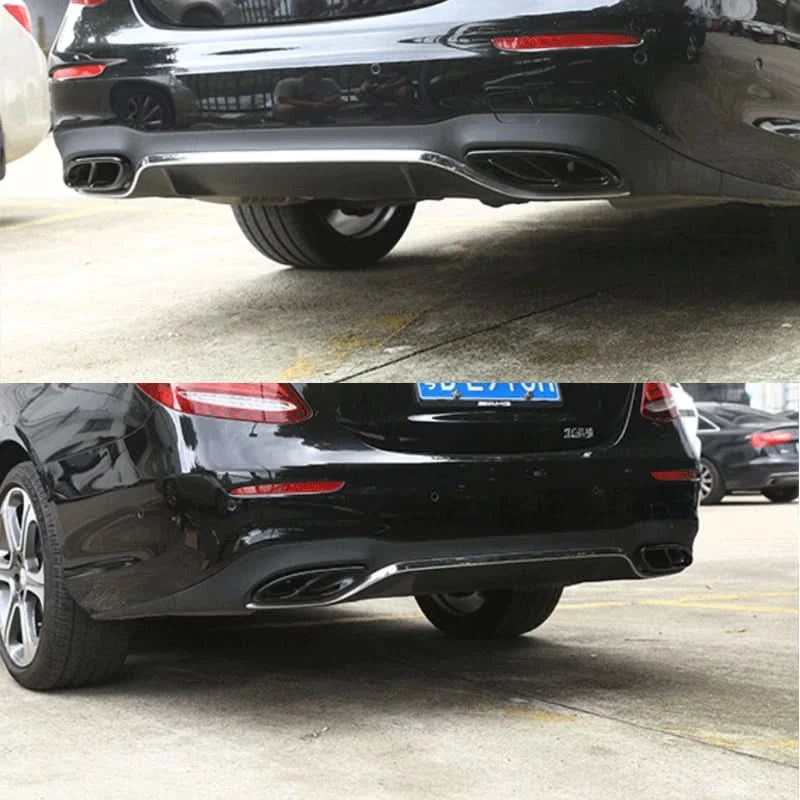 Mercedes-Benz C-Class W205, E-Class W212/W213 & GLC X253 Gloss Black Exhaust Tip Covers – Stainless Steel Trim Set (2014–2017)