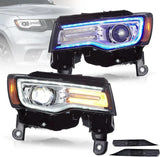 LED Headlight Assembly for Jeep Grand Cherokee WK2 (2014–2021) – Chrome Housing, Dynamic Turn Signals & Start-Up Animation