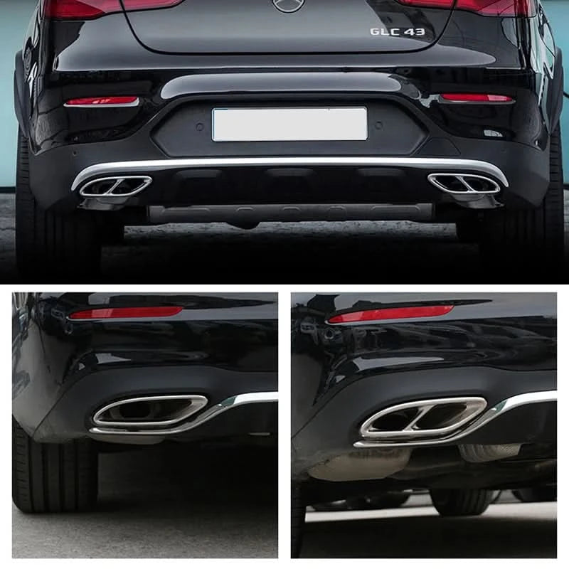 Mercedes-Benz C-Class W205, E-Class W212/W213 & GLC X253 Gloss Black Exhaust Tip Covers – Stainless Steel Trim Set (2014–2017)