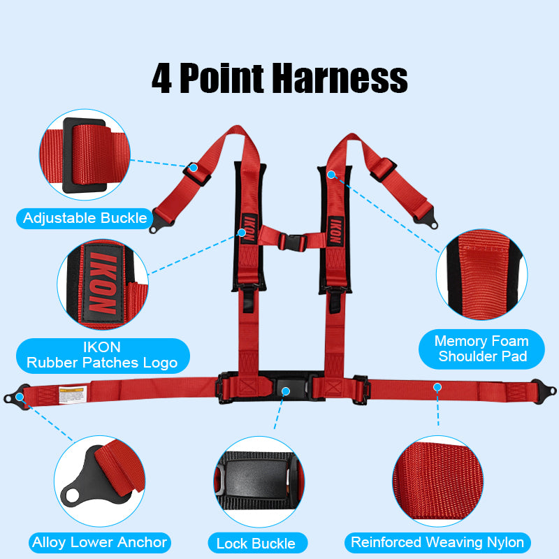 Universal 2" Wide 4 Point Buckle Racing Seat Belt Harness Nylon Red