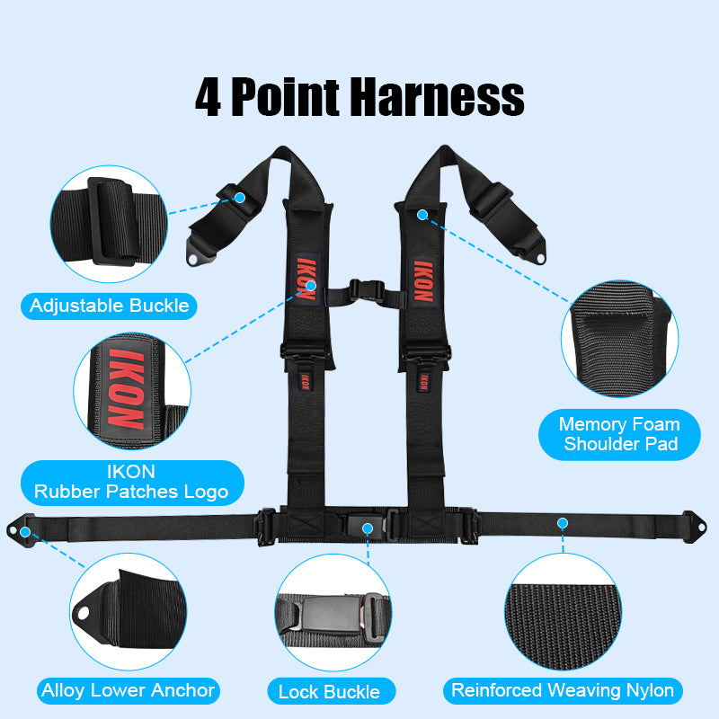 Universal 3" Wide 4 Point Buckle Racing Seat Belt Harness Nylon Black