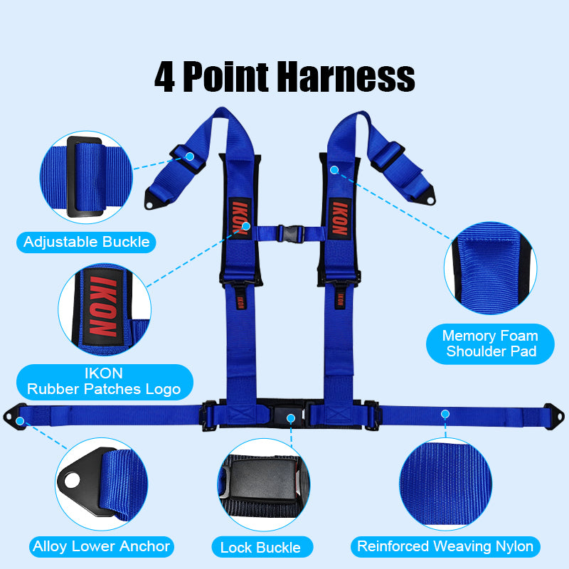 Universal 3" Wide 4 Point Buckle Racing Seat Belt Harness Nylon Blue