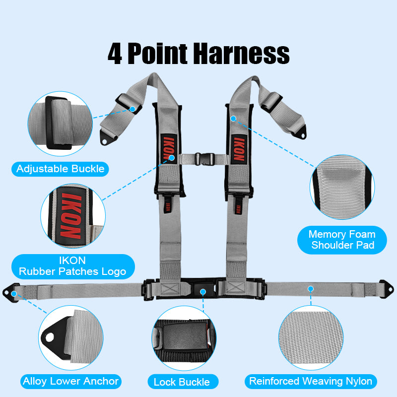 Universal 3" Wide 4 Point Buckle Racing Seat Belt Harness Nylon Grey