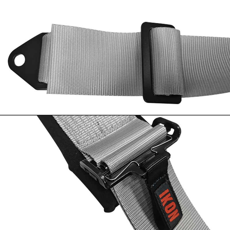 Universal 3" Wide 4 Point Buckle Racing Seat Belt Harness Nylon Grey
