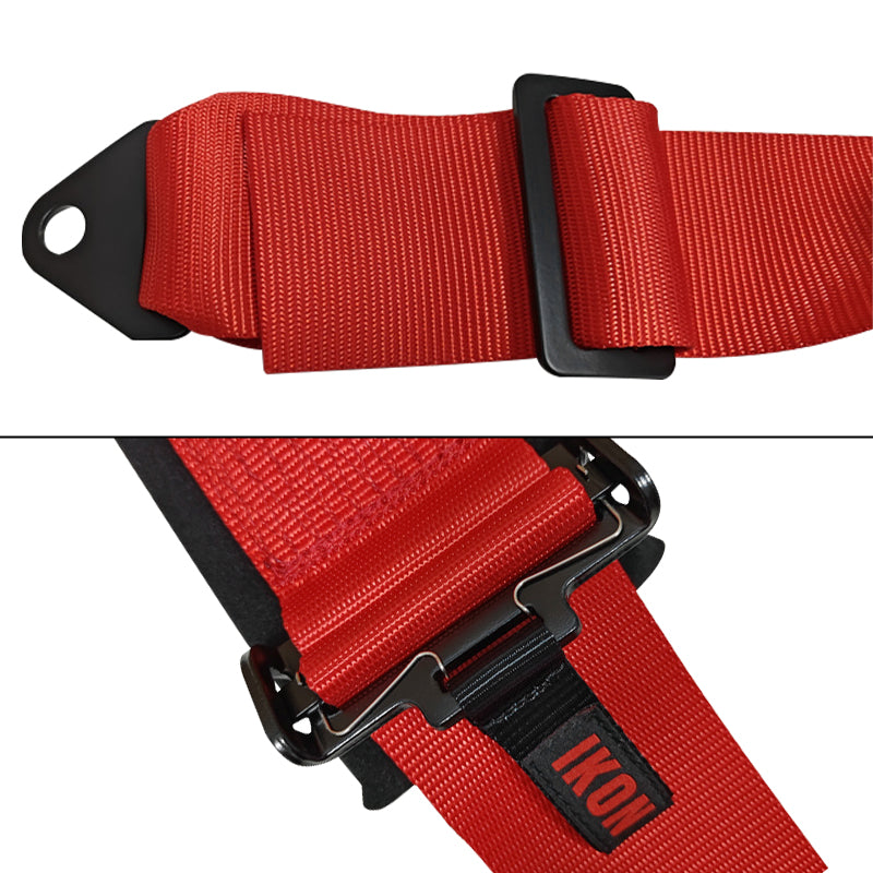 Universal 3" Wide 4 Point Buckle Racing Seat Belt Harness Nylon Red