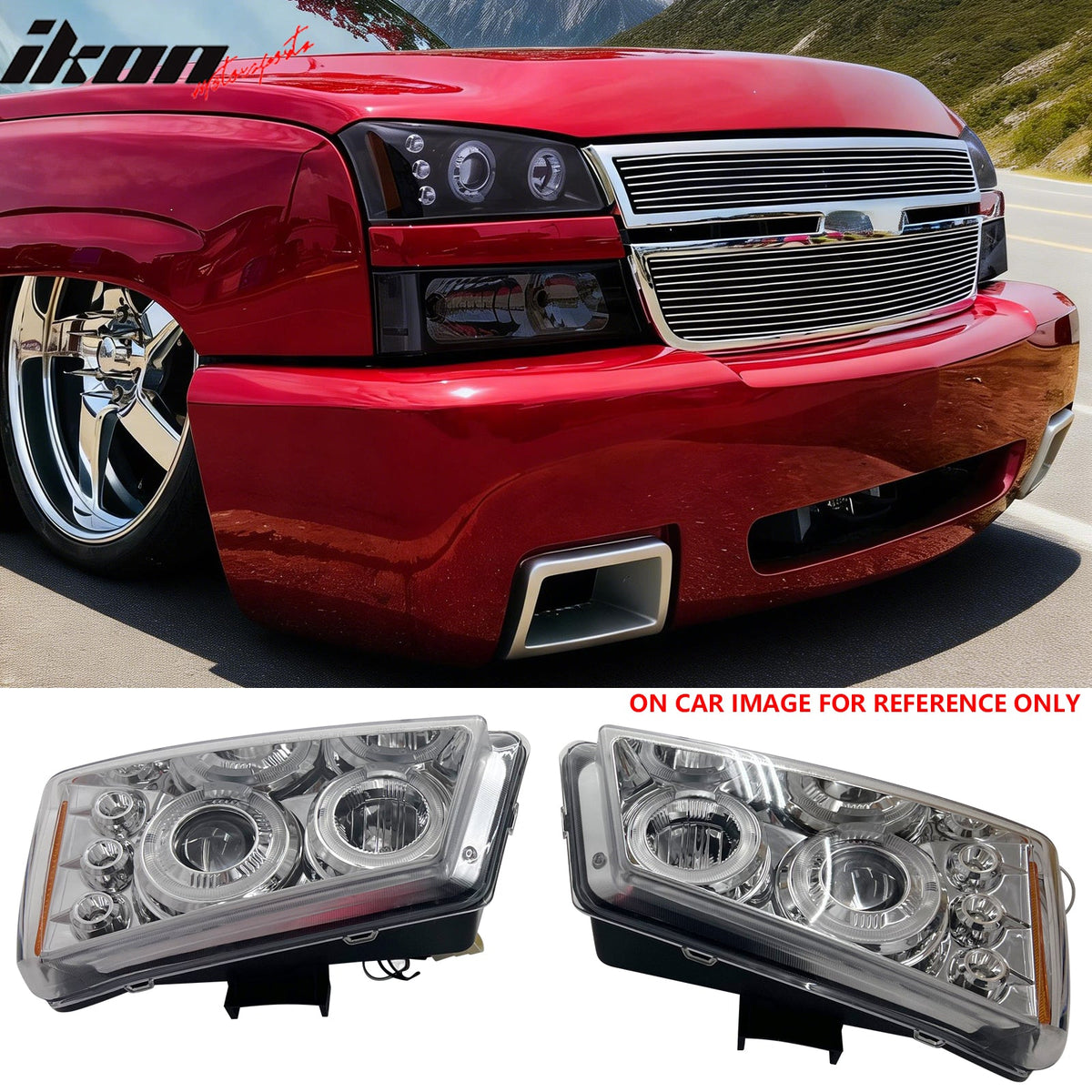 2003-2007 Chevrolet Silverado 1500 2500 3500 2PCS Driver Passenger Side Front Bumper Driving Headlights Head Lamps Assembly Replacement Black Chrome