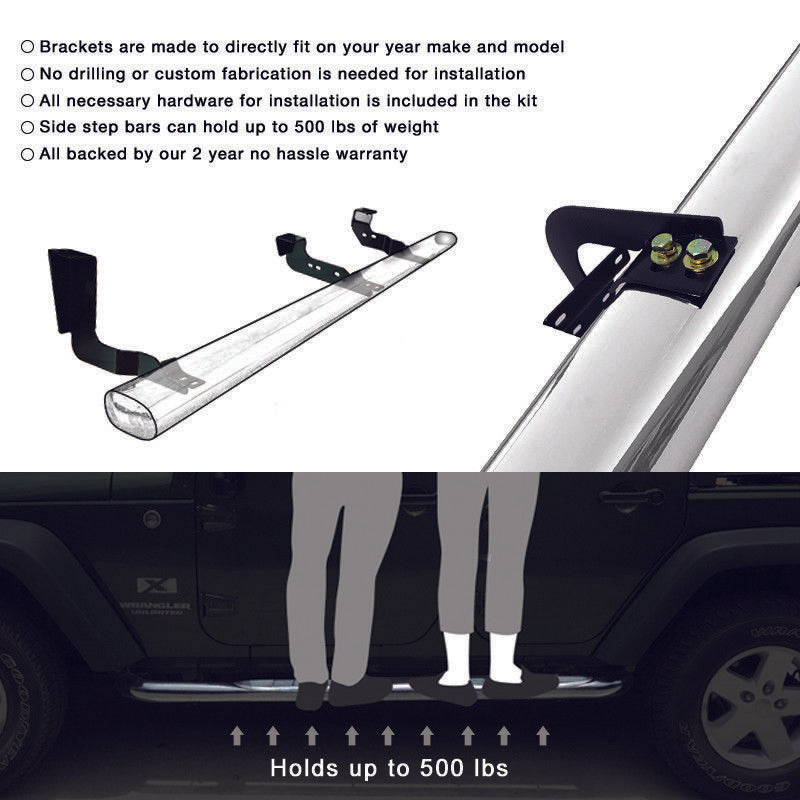 2015-2022 Ford F-150 4in Side Steps Bar Running Boards Stainless Steel