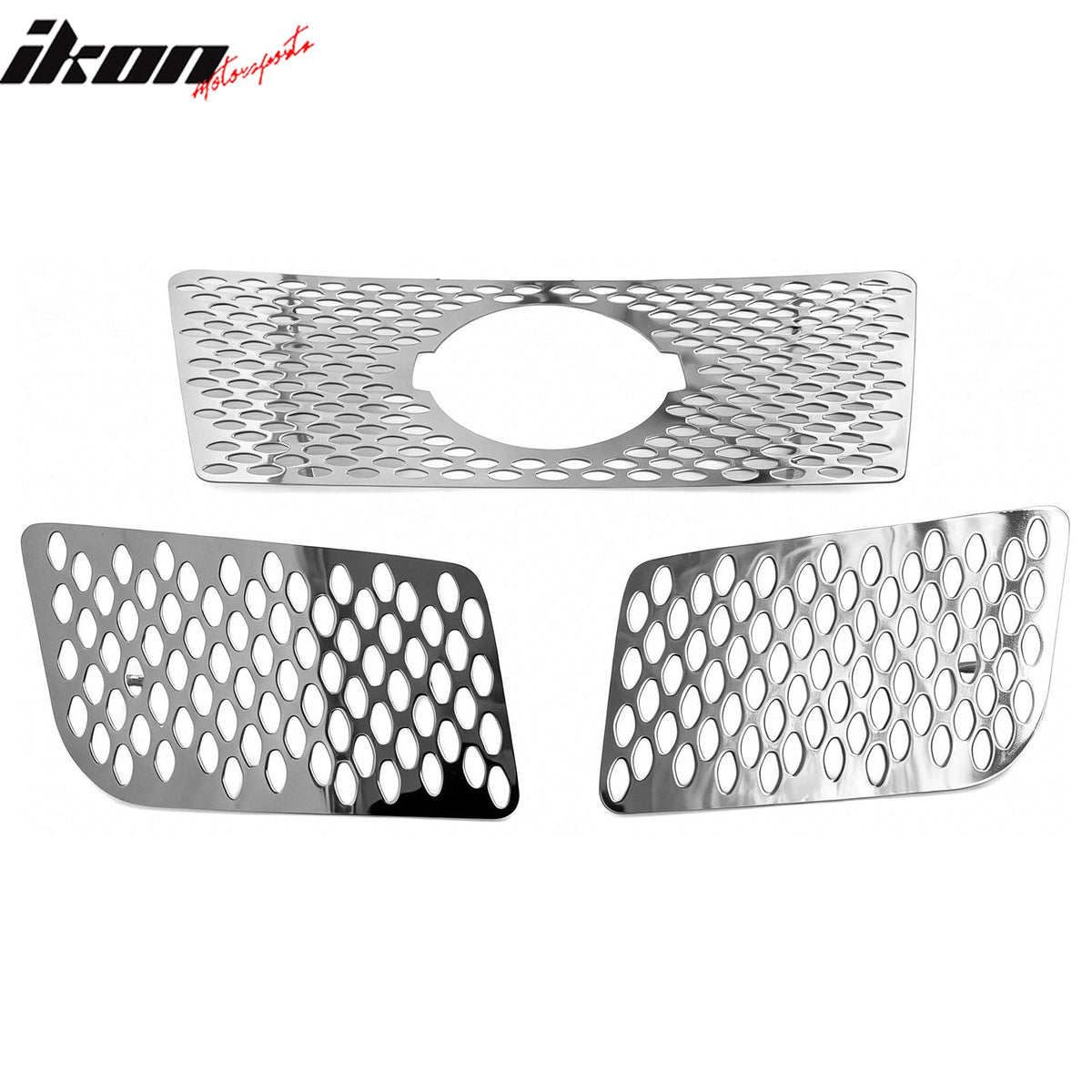 2008-2015 Nissan Titan 3PCS Front Bumper Hood Upper Grille Insert Replacement Chrome Mesh Oval Style