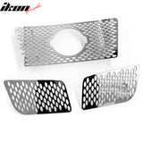 2008-2015 Nissan Titan 3PCS Front Bumper Hood Upper Grille Insert Replacement Chrome Mesh Oval Style
