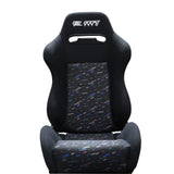 Adjustable Black Luxury Racing Lowered SR3 CONFETTI Style Velvet Seat w/ Sliders