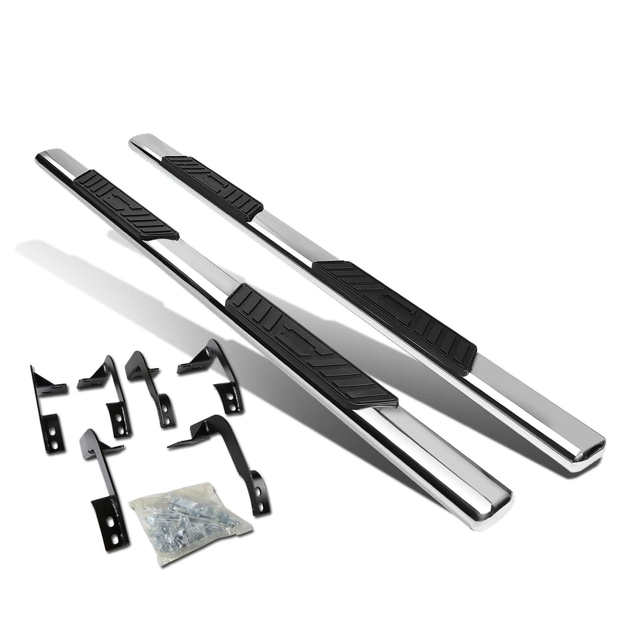 2009-2016 Dodge RAM 5" Oval Straight Nerf Bars - Quad Cab Silver