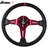 Universal 350MMÂ 6 Hole Deep Dish Steering Wheel Red Spoke Horn PVC