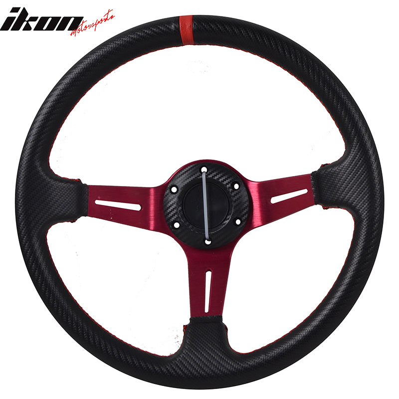 Universal 350MMÂ 6 Hole Deep Dish Steering Wheel Red Spoke Horn PVC