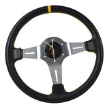 Universal 350MM Steering Wheel 6 Hole Silver Spoke Yellow Black Emblem