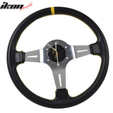 Universal 350MM Steering Wheel 6 Hole Silver Spoke Yellow Black Emblem