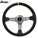 Universal 350MM Steering Wheel 6 Hole Silver Spoke Yellow Black Emblem