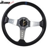 350MM 6 Hole Steering Wheel Deep Dish Silver Spoke Horn & Emblem PVC