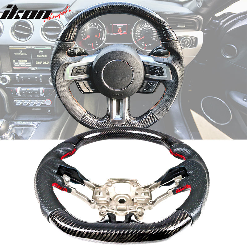 2018-2023 Ford Mustang V1 Steering Wheel w/ Red Stitching Carbon Fiber