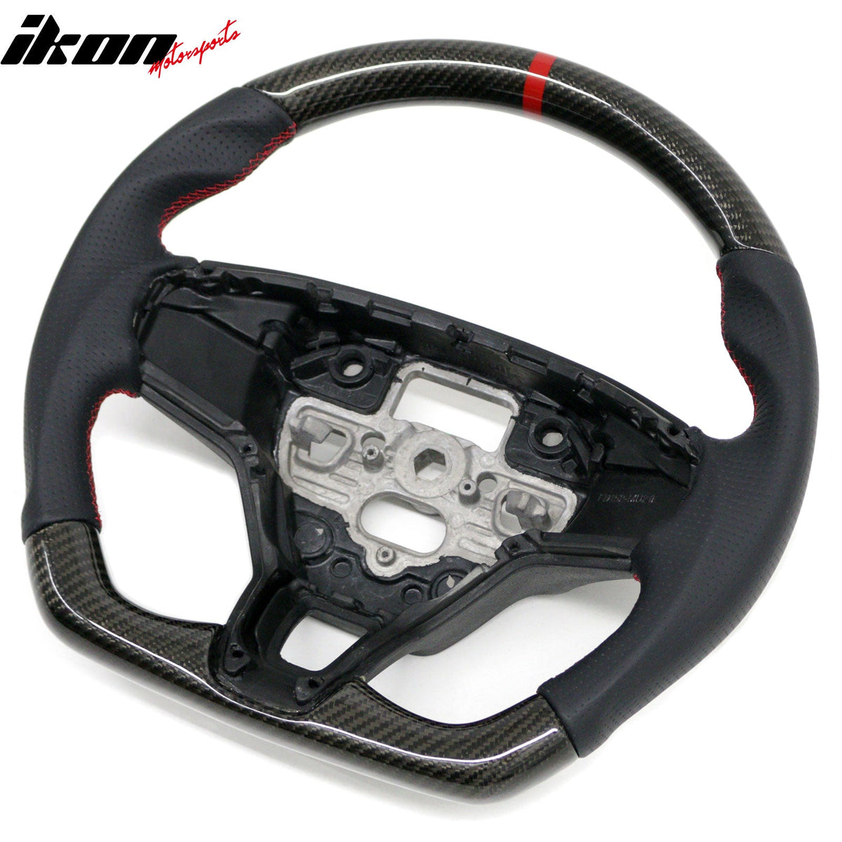 2021-2026 Ford Mustang Mach-E Interior Quick Release Steering Wheel Replacement W/Red Stitching & Indicator Carbon Fiber/Perforated Leather