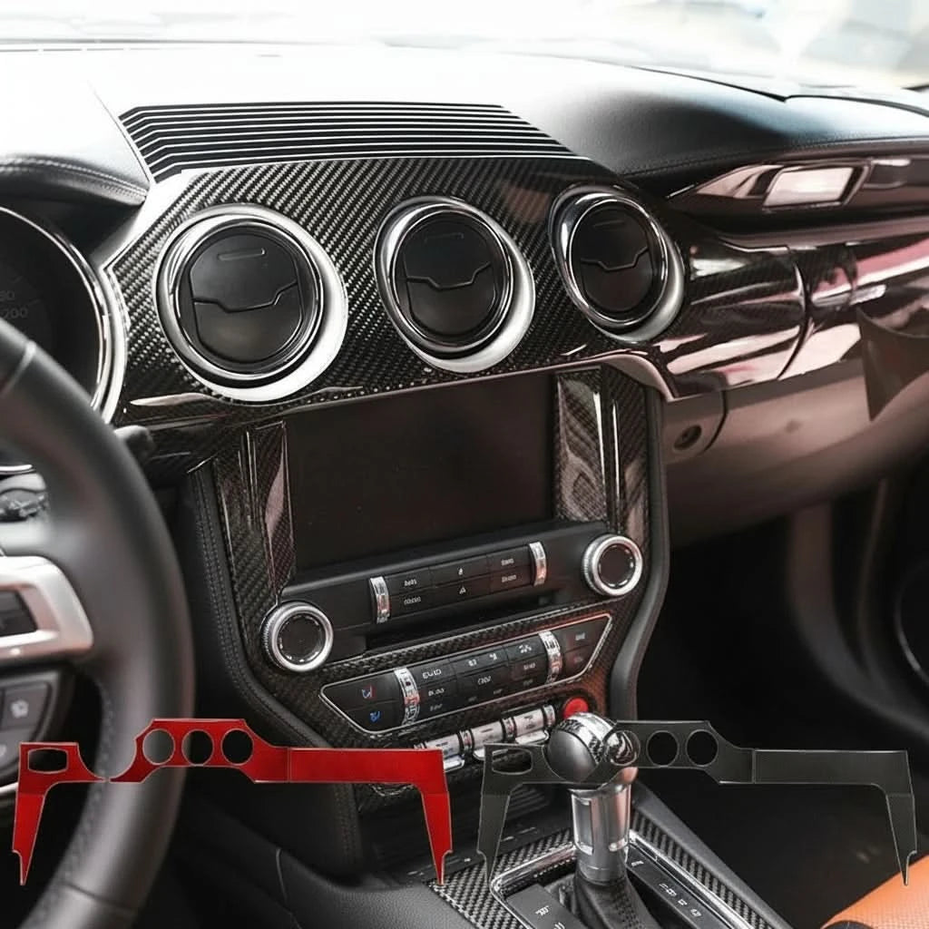 Carbon Fiber Interior Dashboard & Console Trim Kit for Ford Mustang GT 2015–2021 – Full Interior Panel Cover Sticker Set