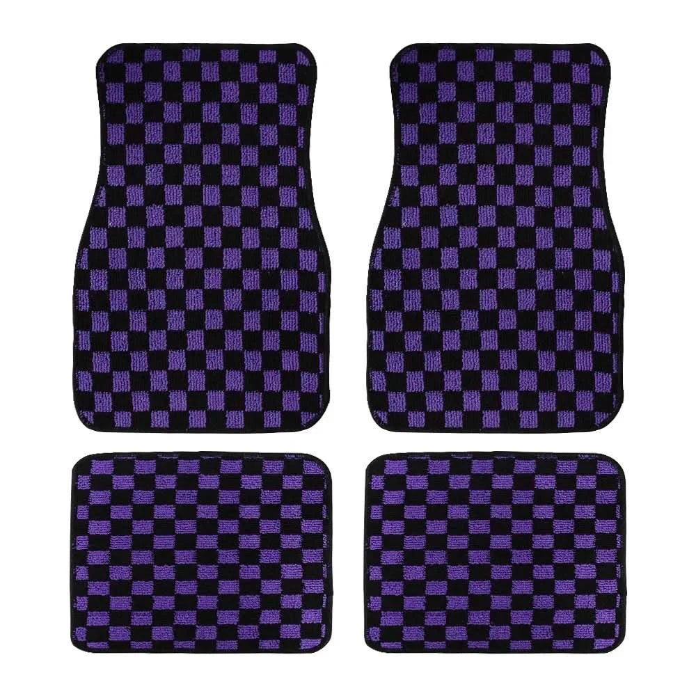 Universal Racing Checkered Plush Floor Mats – All-Weather Non-Slip Interior Carpet Set (4-Piece)