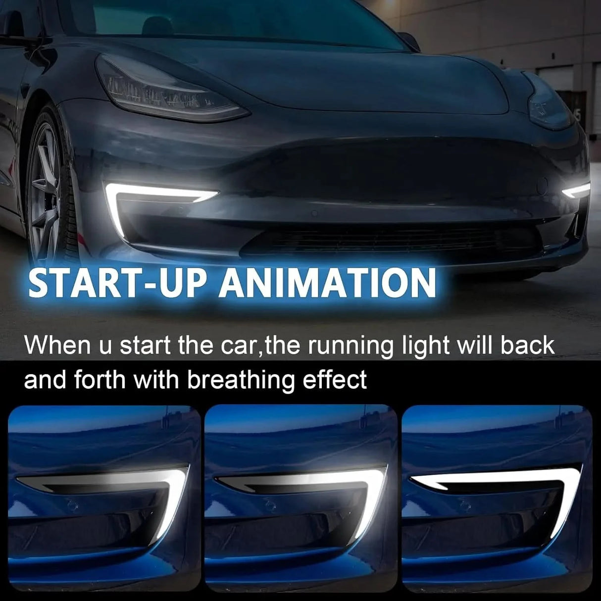 LED Daytime Running Light Assemblies with Dynamic Start-Up Animation – Tesla Model 3 (2018–2024)