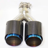 Universal Dual Exit Carbon Fiber Exhaust Tip – Blue Stainless Steel Y-Pipe Performance Muffler (Single Piece)