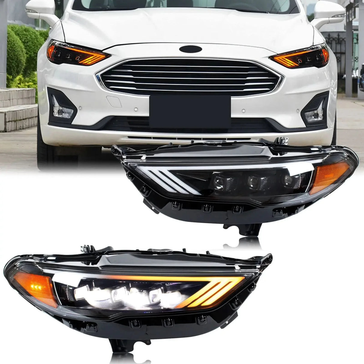 LED Projector Headlights for Ford Fusion / Mondeo 2017–2024 – Triple Beam with Start-Up Animation & Sequential Turn Signals