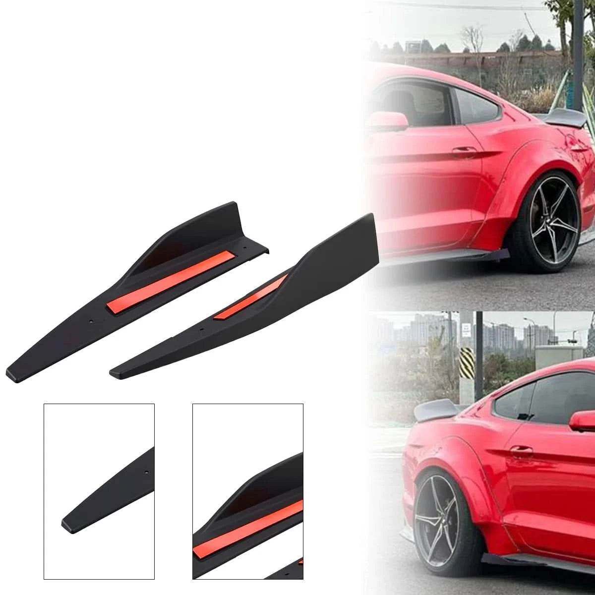 Side Skirt Extension Splitters for Ford Mustang 2015–2025 – Aggressive Rocker Diffuser Winglet Set (2-Piece ABS)