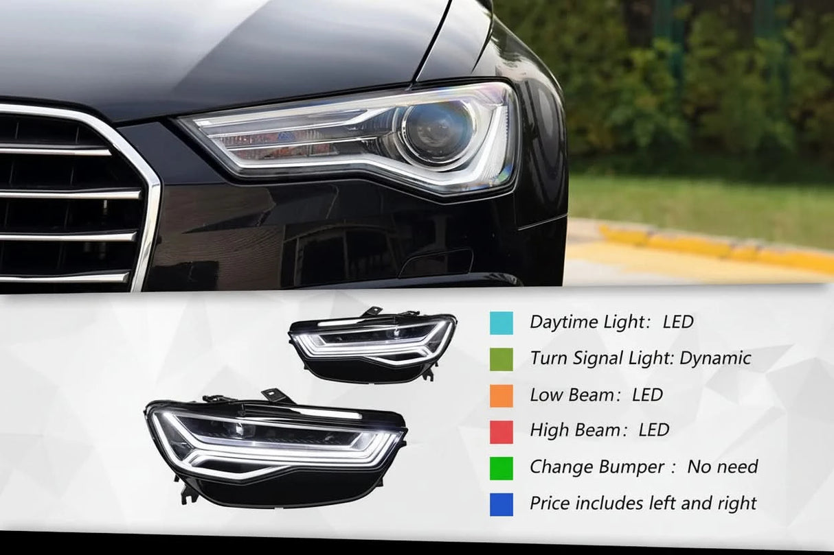 Audi A6 C7 LED Headlights – DRL, Projector High/Low Beam & Dynamic Turn Signals (2012–2018)