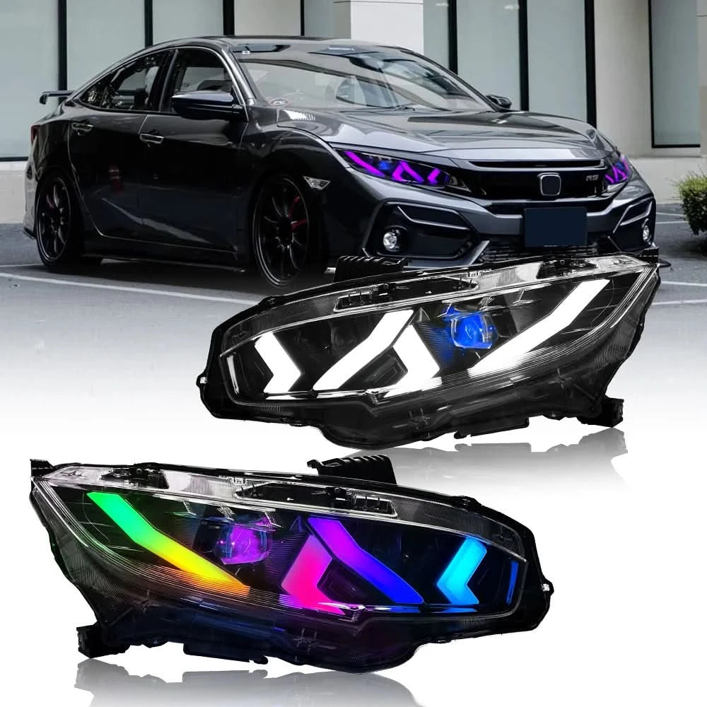 RGB Projector LED Headlights with DIY DRL – Fits Honda Civic 2016–2021 (Pair)