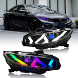 RGB Projector LED Headlights with DIY DRL – Fits Honda Civic 2016–2021 (Pair)