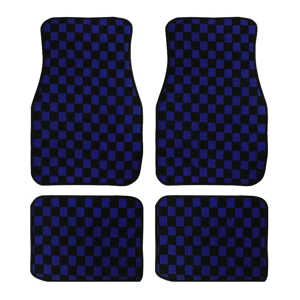 Universal Racing Checkered Plush Floor Mats – All-Weather Non-Slip Interior Carpet Set (4-Piece)