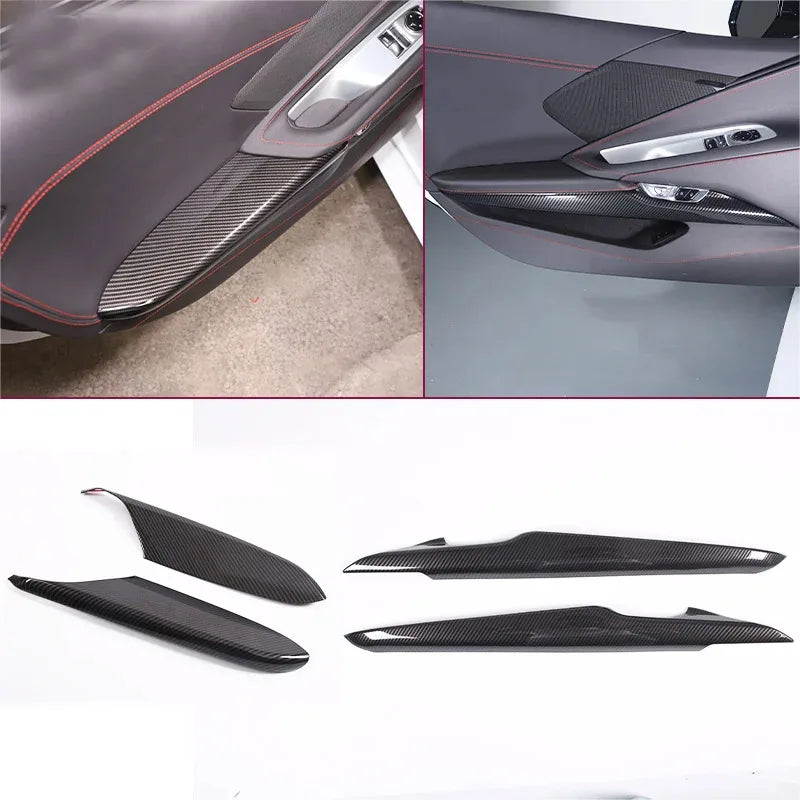 Corvette C8 Interior Door Anti-Kick Panel Covers (2020–2023) – Carbon Fiber/Red