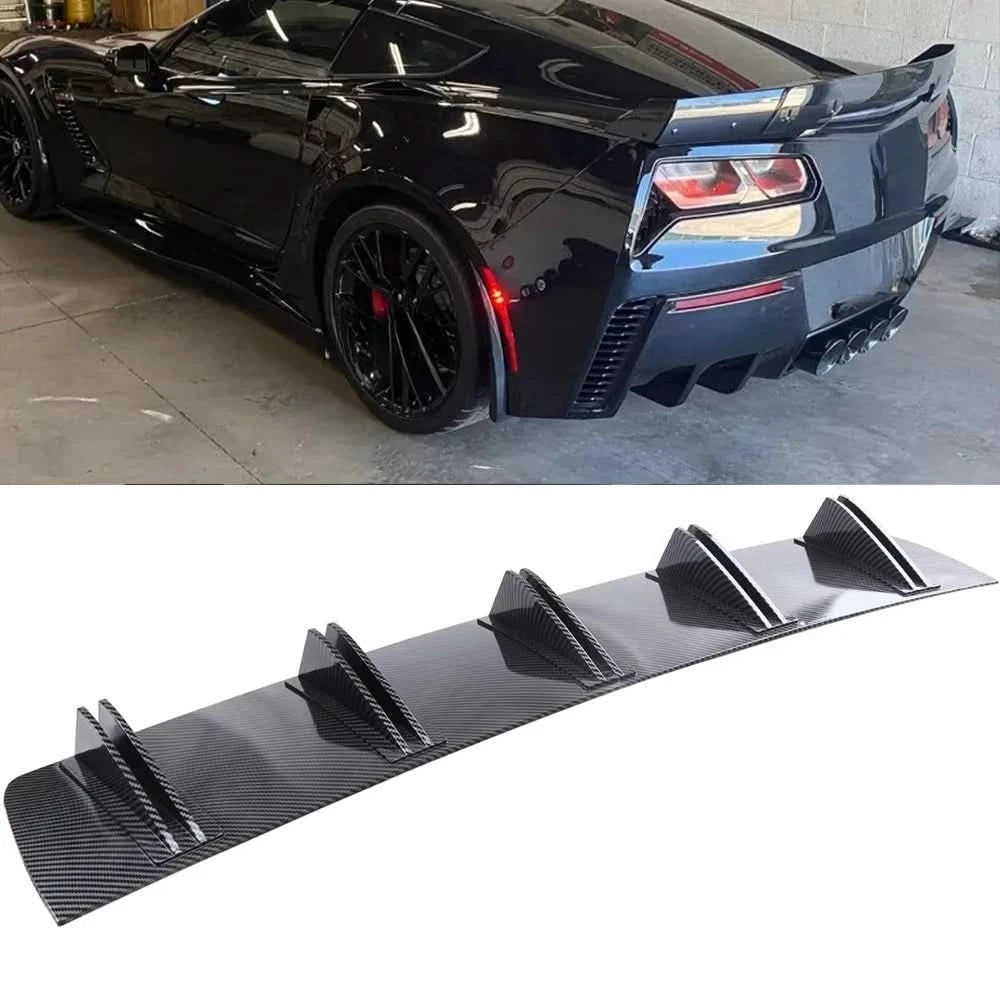 Universal Shark Fin Rear Bumper Diffuser Splitter – Matte Black / Carbon Fiber Look (81.5cm)