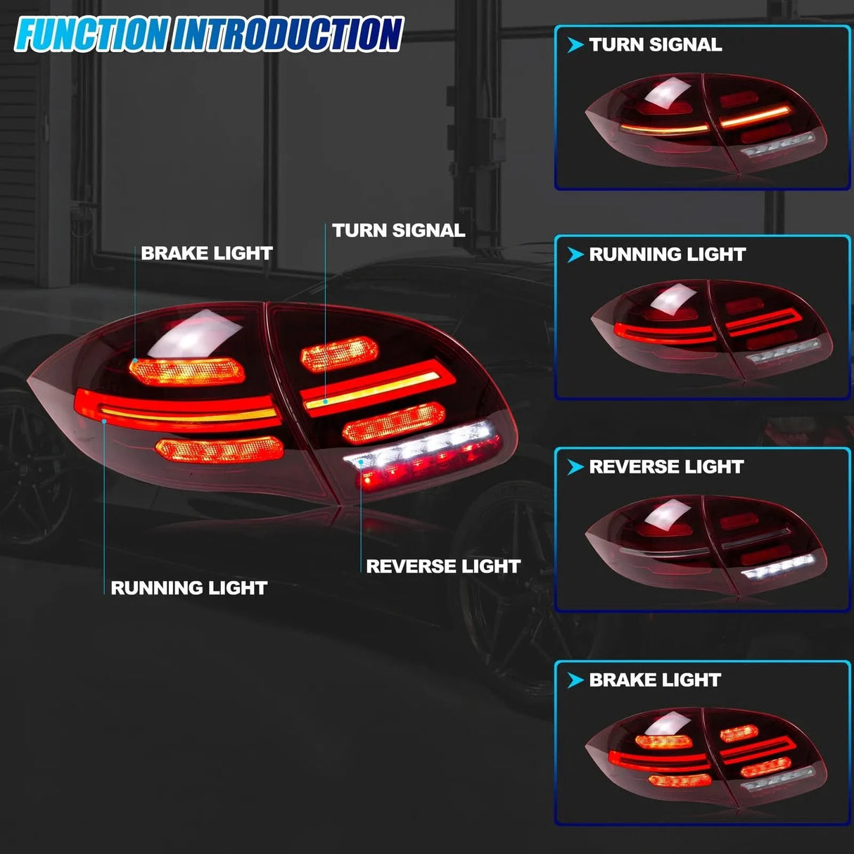 LED Tail Lights for Porsche Cayenne 958 (2011–2014) – Sequential Turn Signal Red Rear Lamp Assembly
