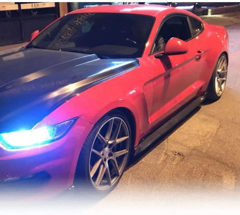 Ford Mustang Carbon Fiber Side Skirt Extensions – Gloss 2×2 Weave (2015–2017 Coupe & Convertible)