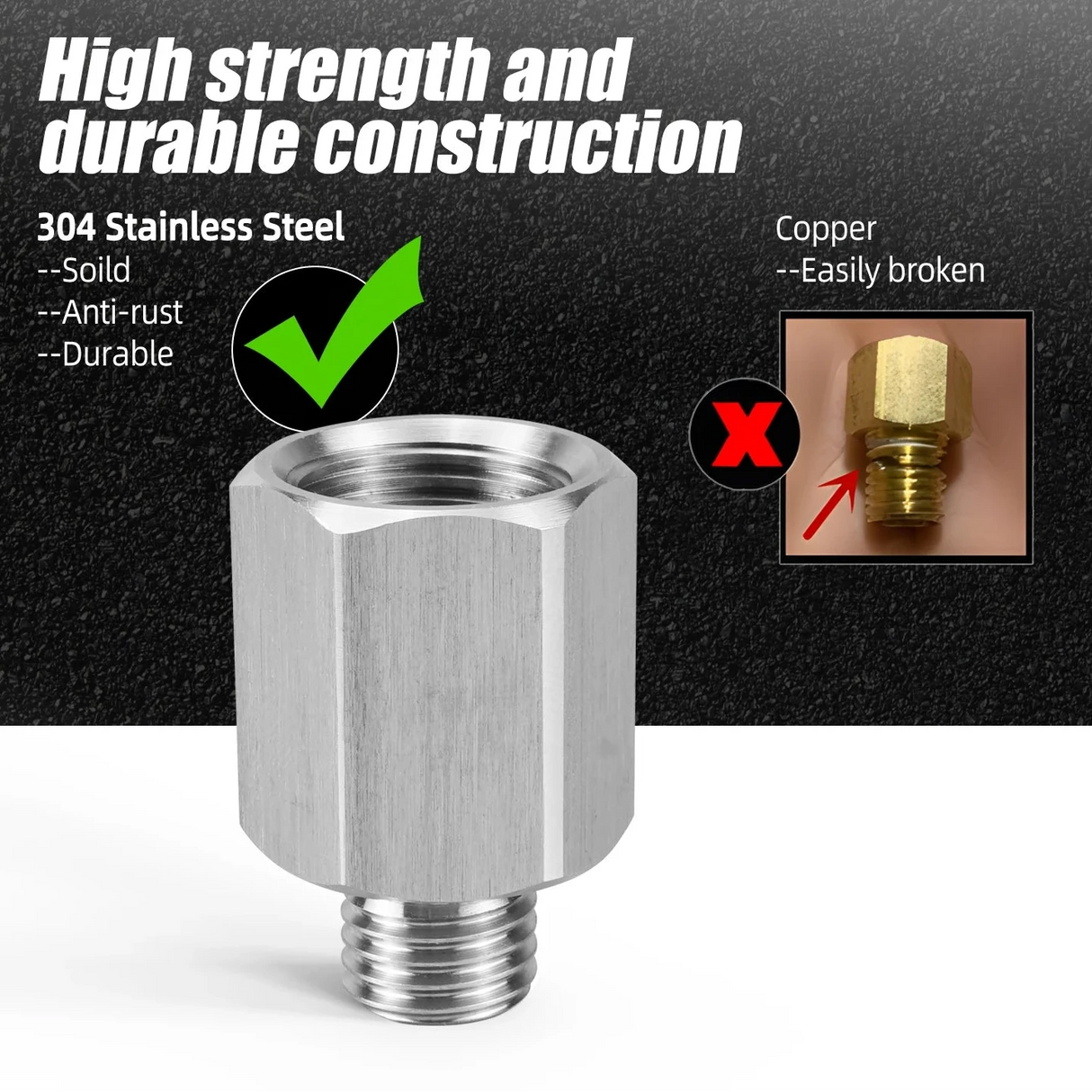 LS Engine Coolant Temp Sensor Adapter – M12x1.5 to 3/8” NPT (Stainless Steel)