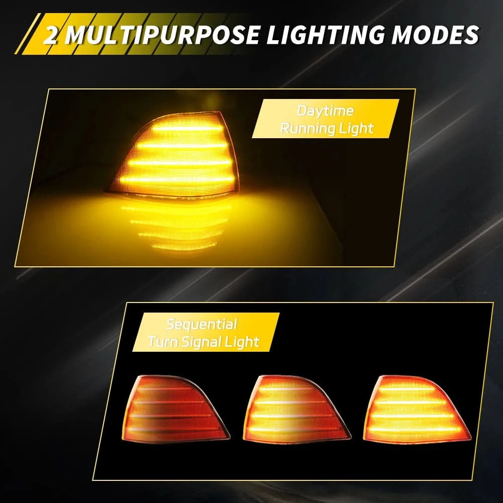 BMW E36 Coupe LED Front Corner Turn Signal Lights – Sequential Amber / White DRL (1992–1999, Pair)