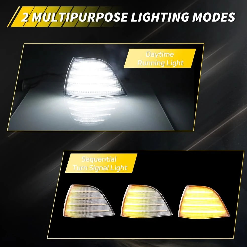 BMW E36 Coupe LED Front Corner Turn Signal Lights – Sequential Amber / White DRL (1992–1999, Pair)