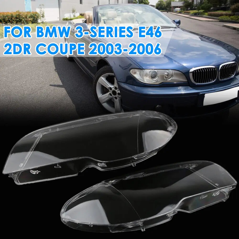 Headlight Lens Replacement for BMW E46 Coupe/Convertible (2003–2006 LCI) – Clear Polycarbonate