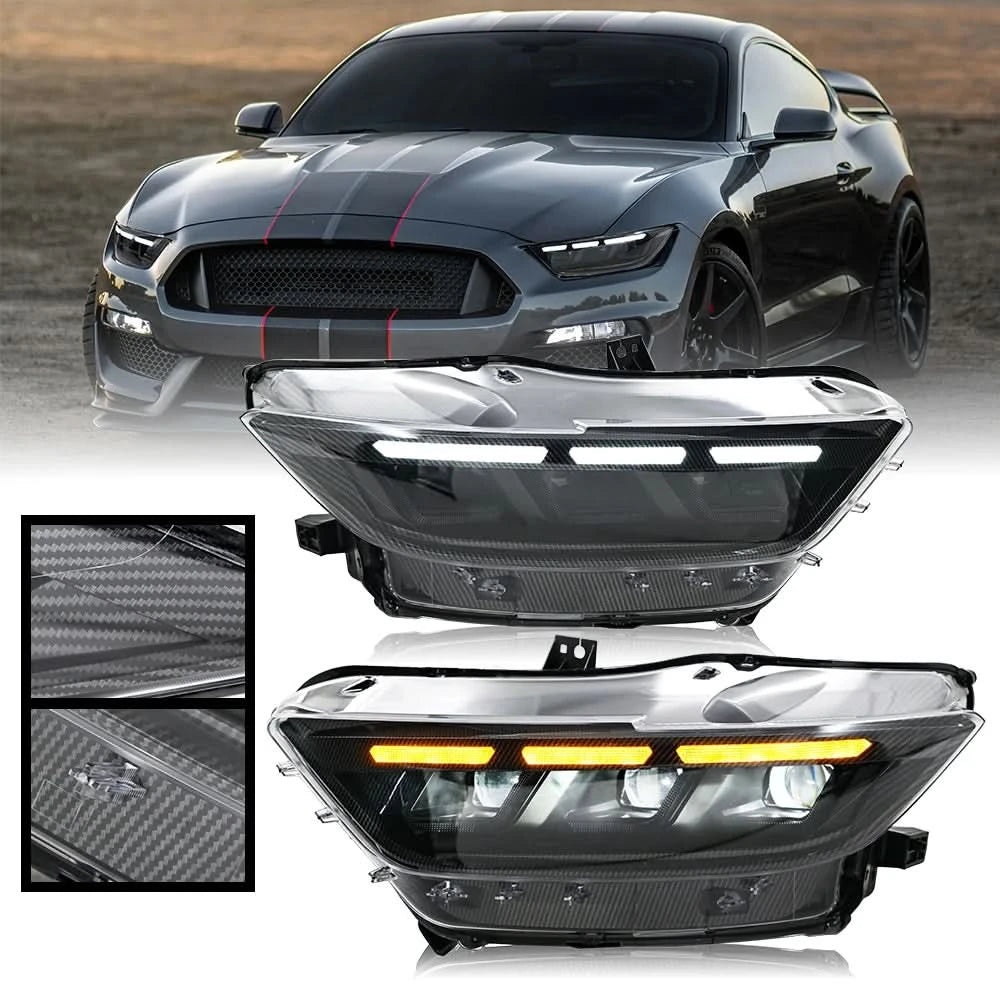 LED DRL Projector Headlights for Ford Mustang 2015–2017 – Full Headlamp Assembly (Pair)
