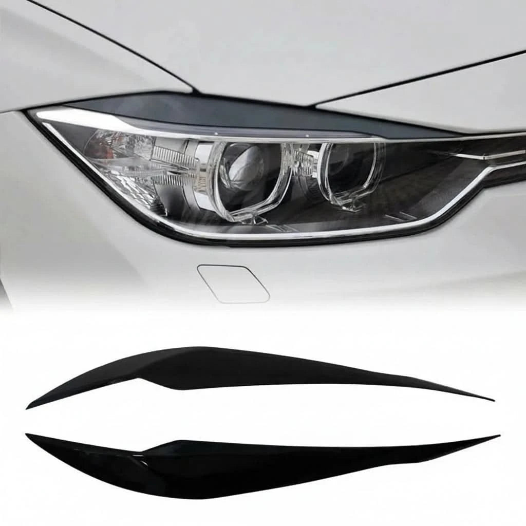 Headlight Eyebrow Covers for BMW 3 Series F30 F31 2012–2019 – Gloss Black / Carbon Look Eyelid Trim Pair