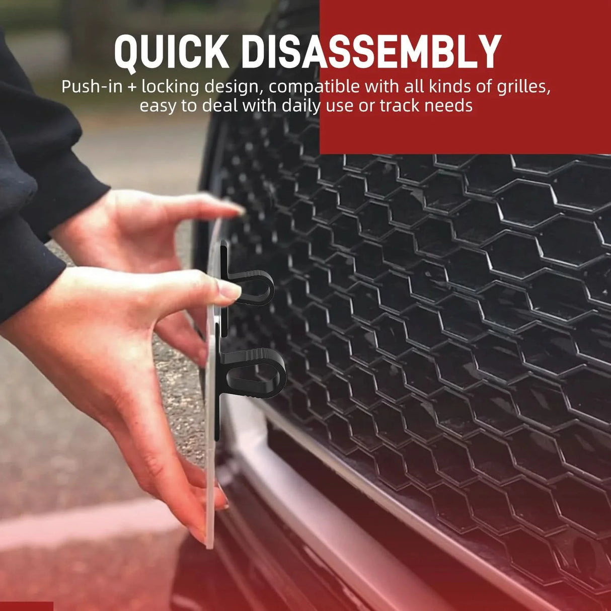 Honeycomb Grille License Plate Mount Clips – Quick-Release TPU Design